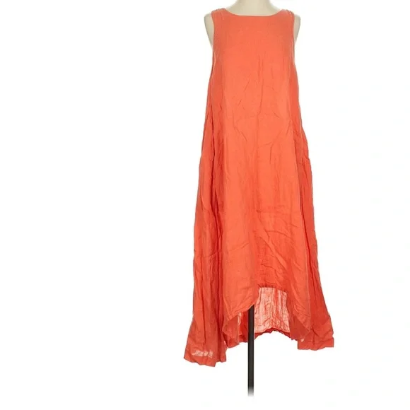 Black Crane Sleeveless High Low Maxi Dress Flax Linen Orange Paprika XS - Picture 3 of 12